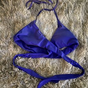 Blue tie top high waisted bikini set